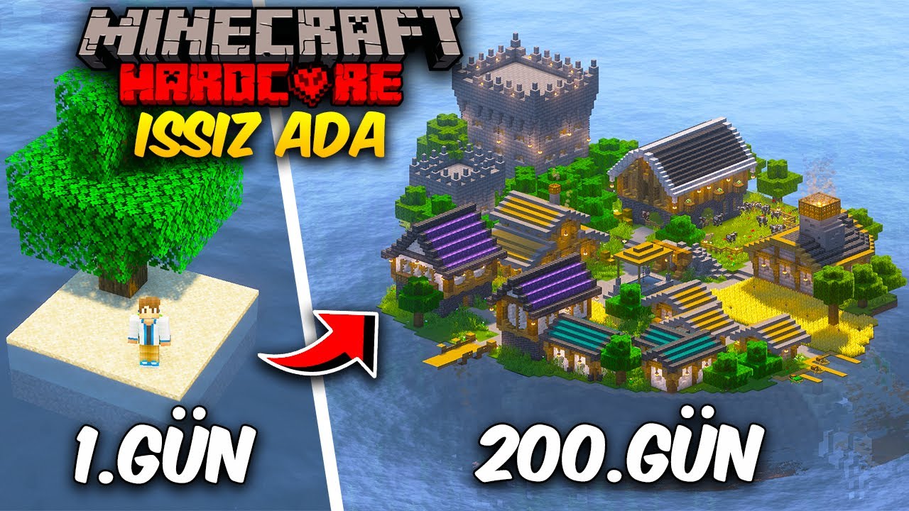 Minecraft Hardcore'da ISSIZ bir Adada 200 gün hayatta kalmak…