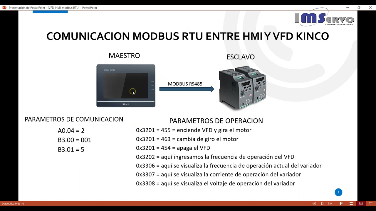 Comunicacion Modbus entre HMI y Variador de Frecuencia Kinco