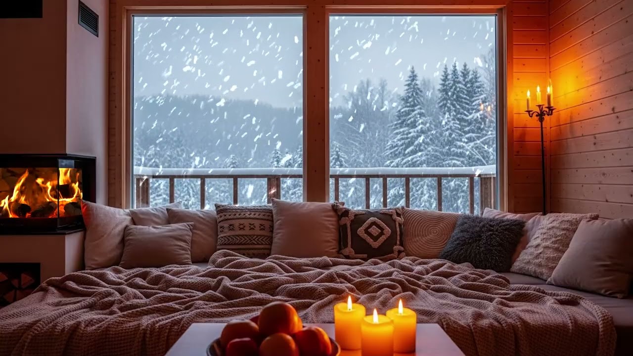 Winter Cabin Fireplace 4K ❄️🔥 Calm Piano Music for Deep Focus & Productivity