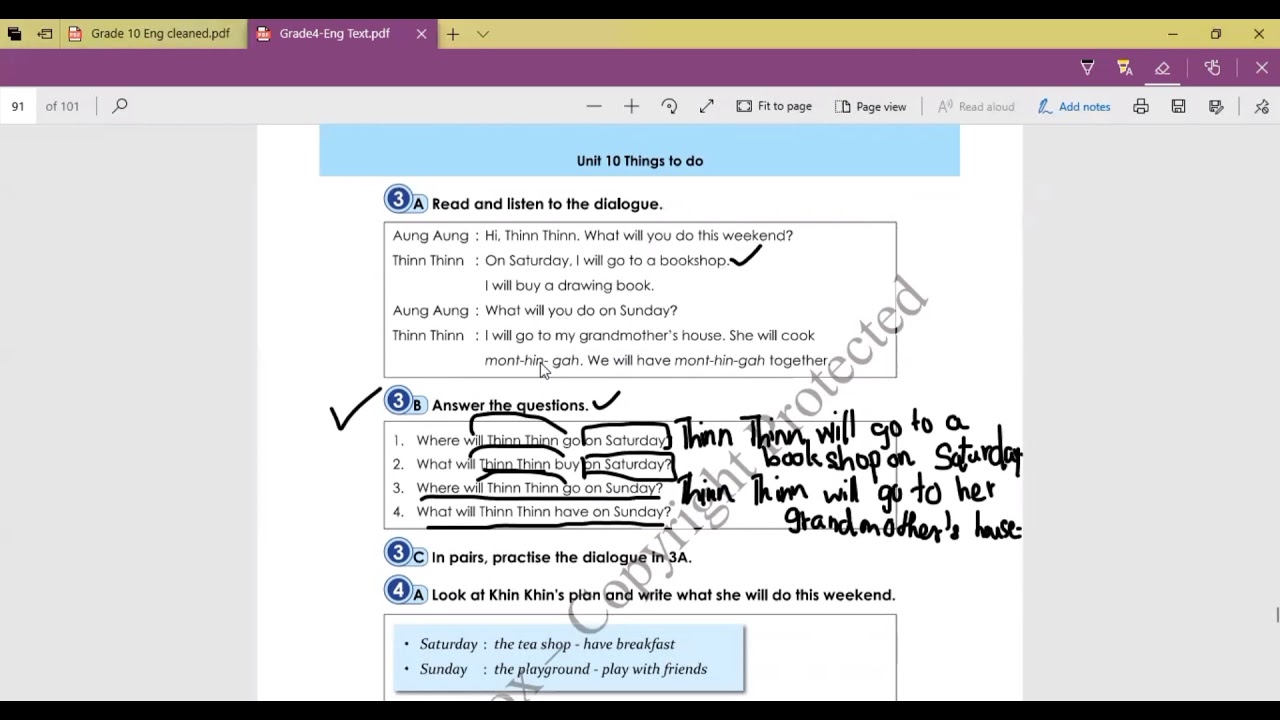 Grade(4) English Unit(10) Lesson (1) 3A,  3B,  3C, 4A, 4B , 4C , 5A (5B, 5C homework)