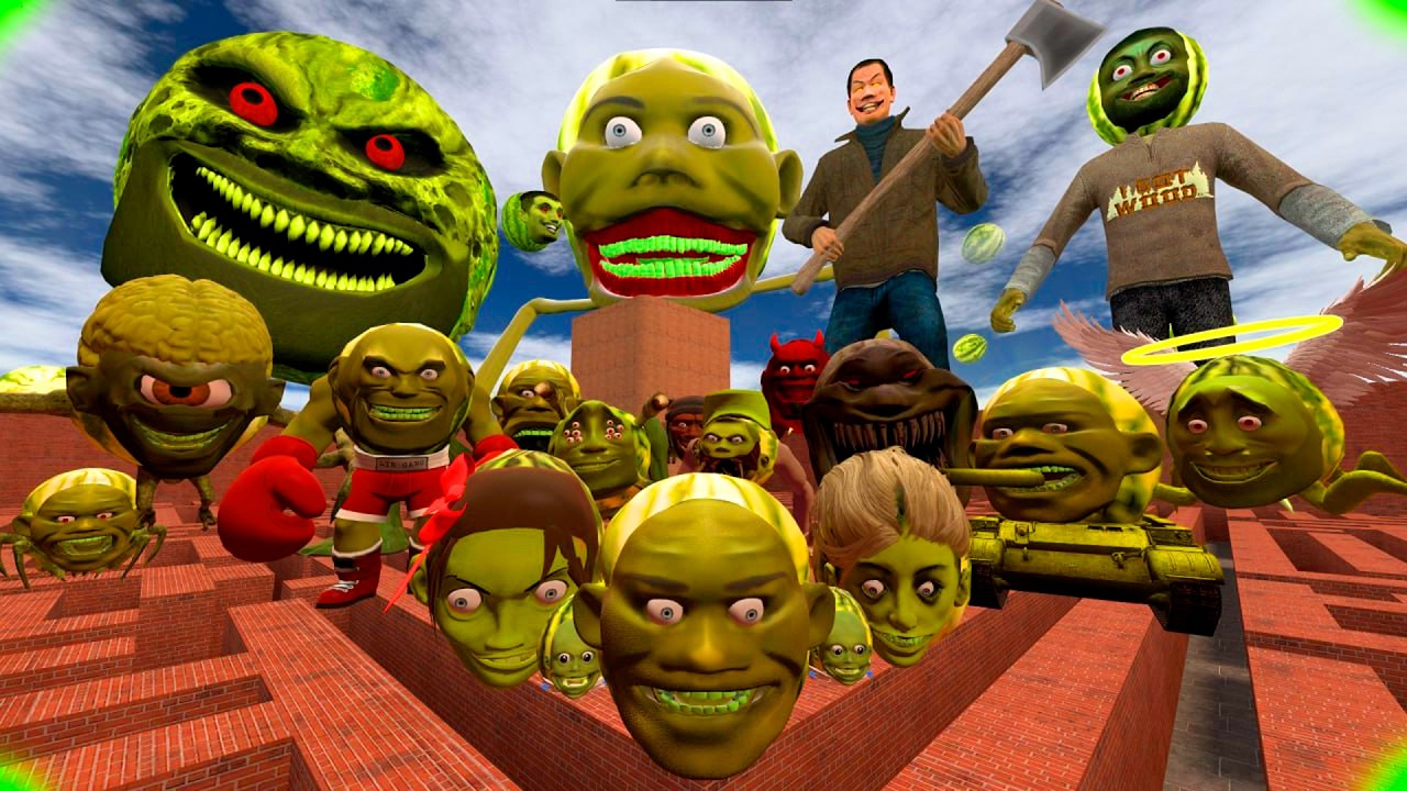 Вся семья Лин Ган Мелон и главный кошмарный босс преследуют меня в Garry's Mod!