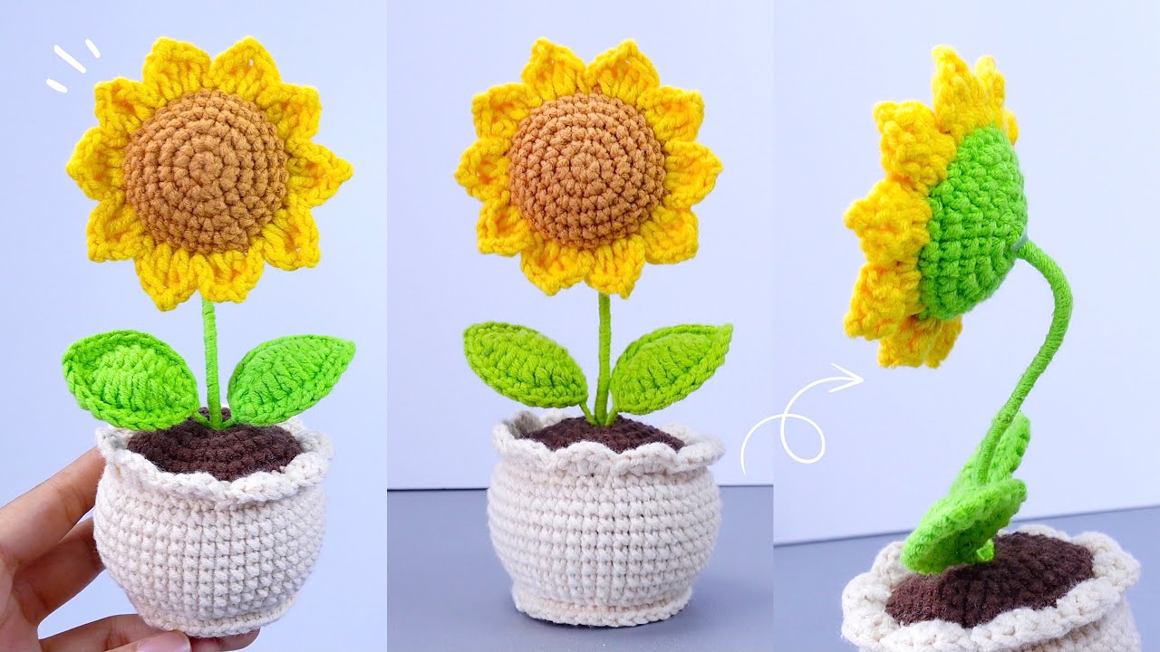 🌻 Make a Beautiful SUNFLOWER POT with EASY Crochet Flowers 💕 Crochet for beginners