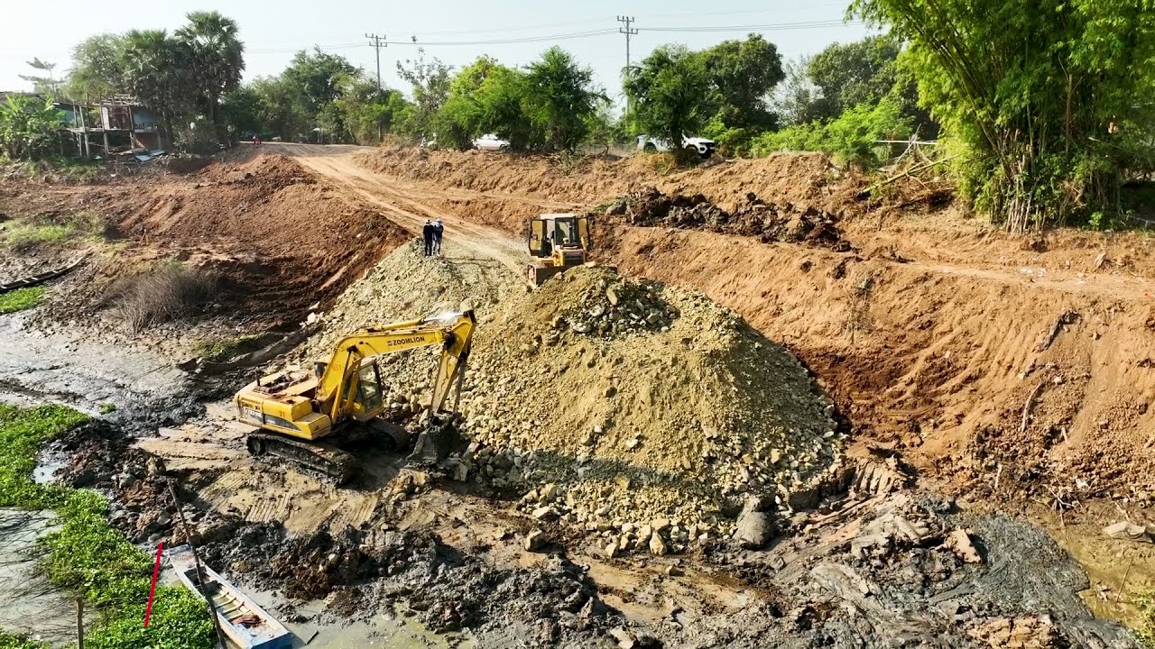 Complete 100% Bulldozer Building Temporary Road For First Step To Build Concrete Canal