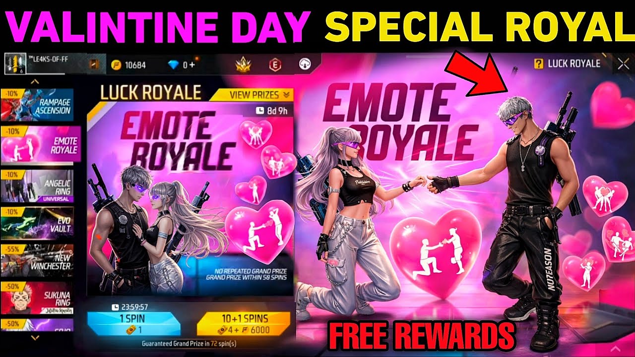 Valintine Day Free Rewards 🔥 Emote Royale | New Event Free Fire | FF Valintine New Event Today