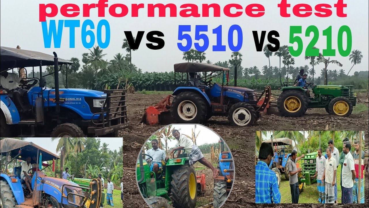 John deere 5210 vs New Holland 5510 vs Sonalika worldtrac60 | Banana mulching comparison #5210 #5510