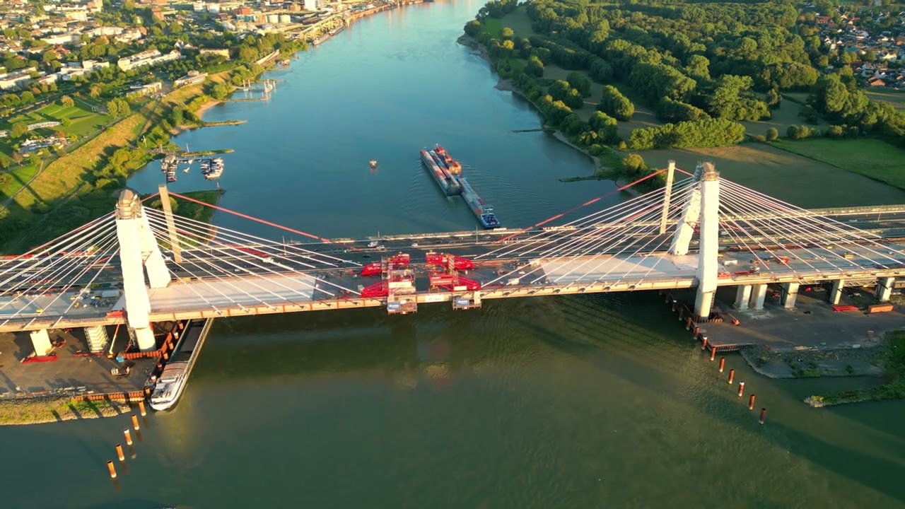 Mesmerizing Aerial Tour: Leverkusener Construction Site Soaring Over the River Rhein in NRW, Germany