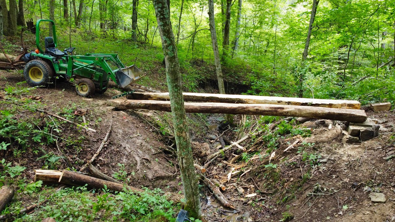 Working on Log Bridge In the Woods - Milling and Installing the Second Log