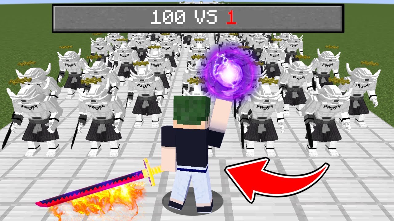 100VS1 の戦い！ 最強の敵が100体襲ってくる世界で鬼滅の刃の『縁壱の刀』や『五条の六眼』で生き残れ！【マイクラ】【マインクラフト】