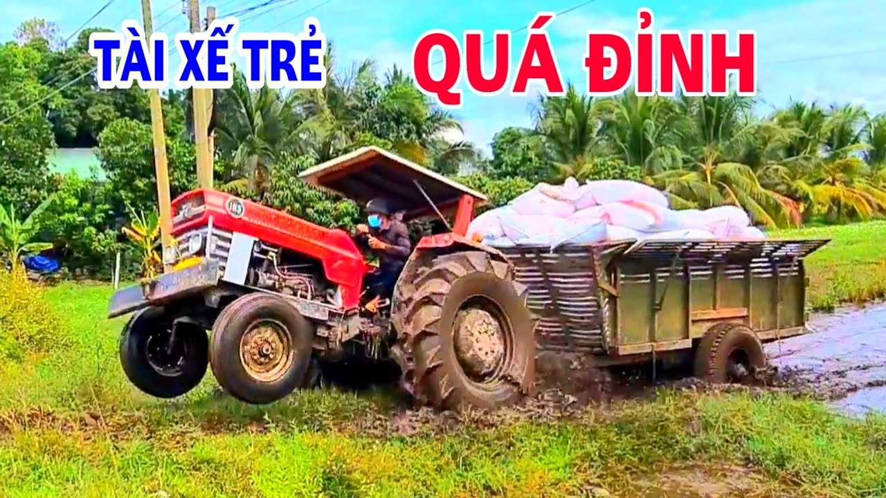 Máy Cày MF 185 Chở Lúa,Tài Xế Trẻ Xử Lý Tình Huống Lên Dốc Khiến Anh Em Lo Sợ