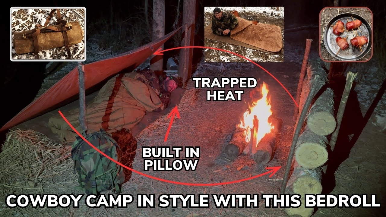 Solo Overnight Cold Weather Cowboy Camping in the Snow and Bacon Wrapped Kielbasa