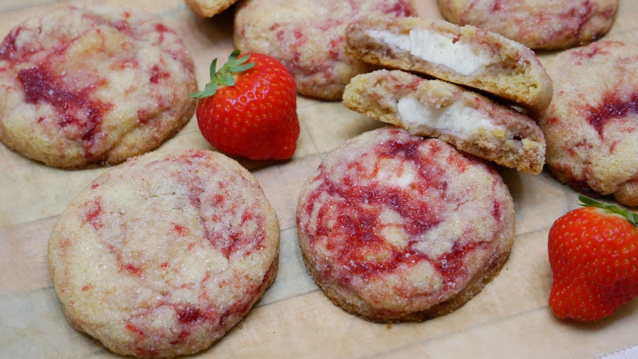 Galletas rellenas que saben a tarta de fresa 🍓 ¡Fáciles y deliciosas!