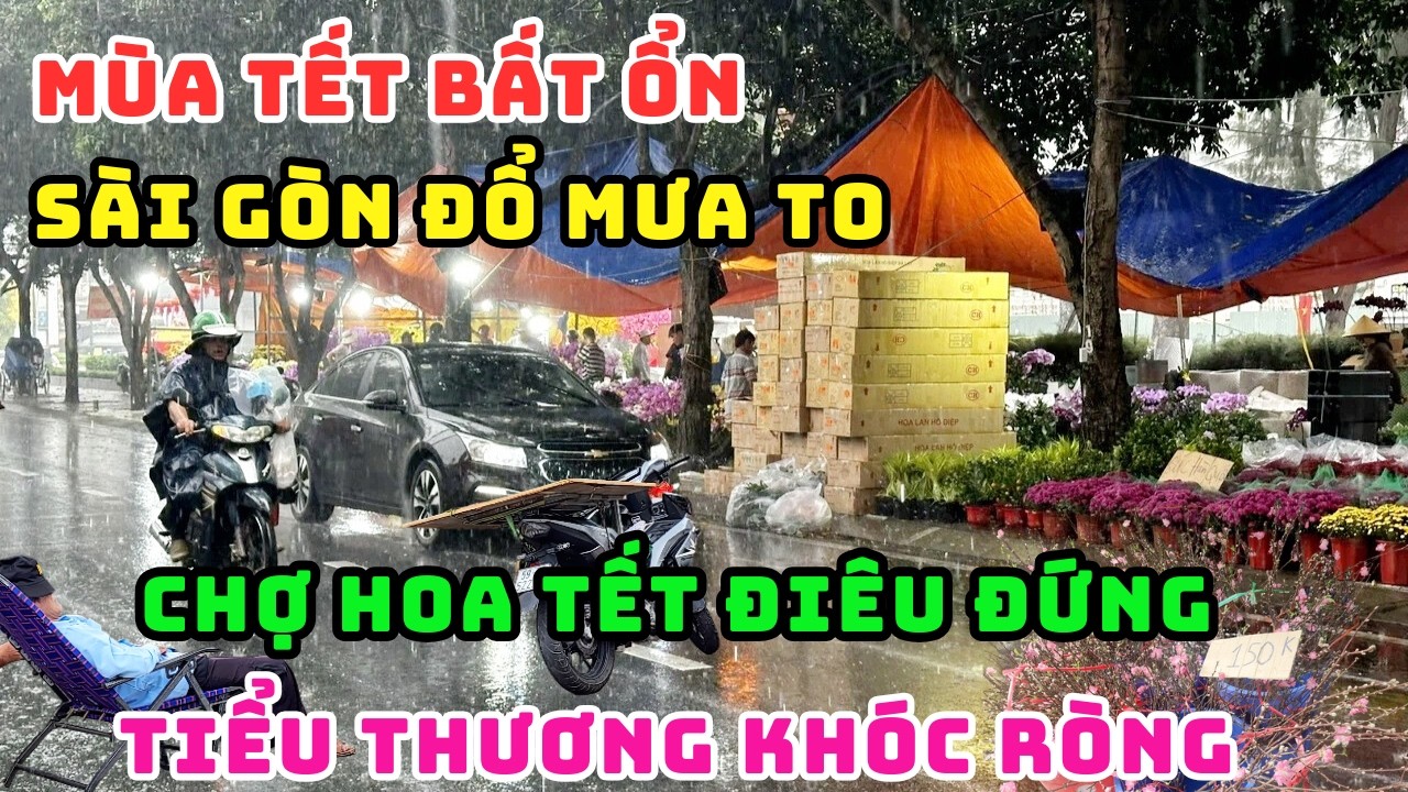 CHƯA TỪNG CÓ! CHIỀU 24 TẾT SÀI GÒN ĐỔ MƯA, CHỢ HOA TẾT Ế LẠI CÀNG THÊM Ế, TIỂU THƯƠNG KHÓC RÒNG