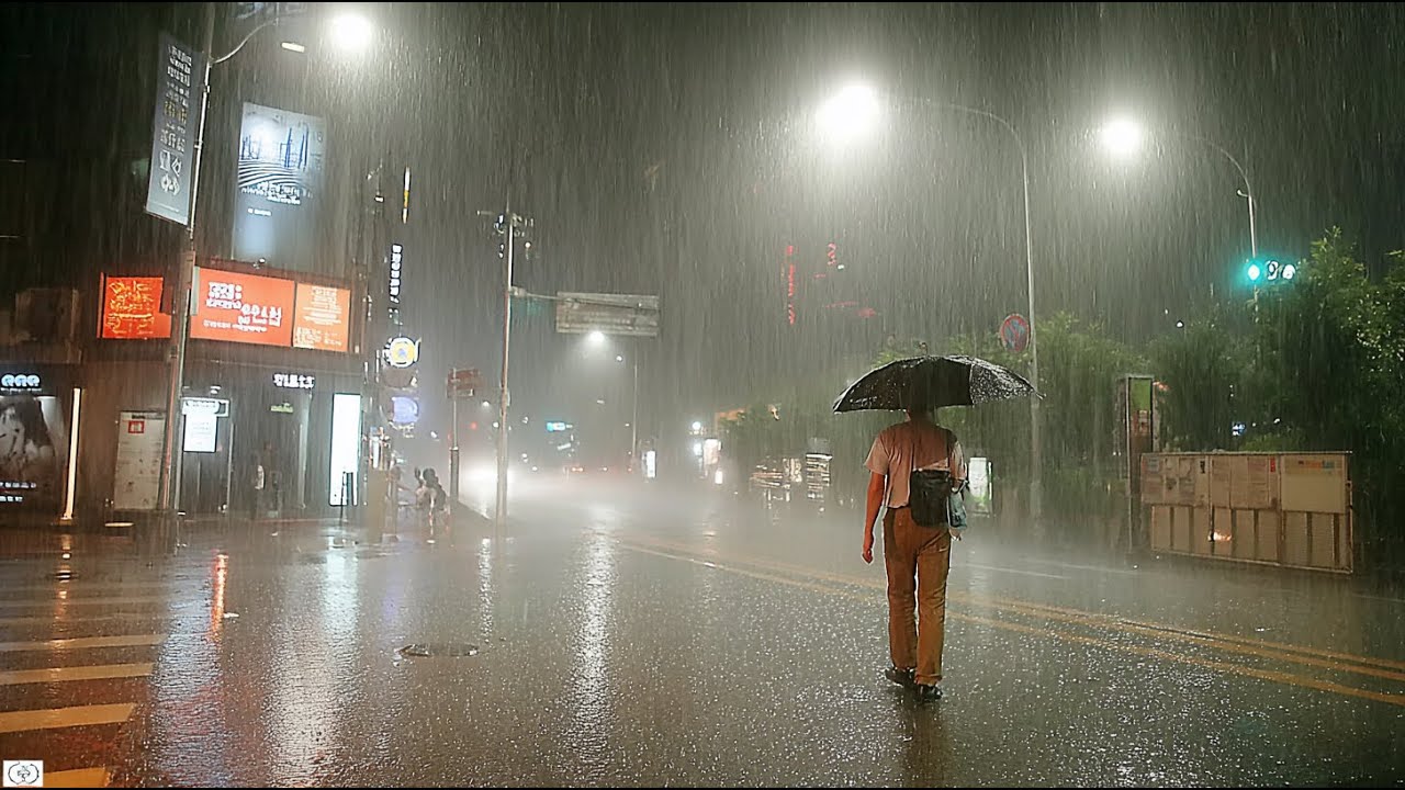 Walking in the Heavy Rain Until Dawn. Stress Free Relaxing Sound for Sleep Meditation. White Noise.
