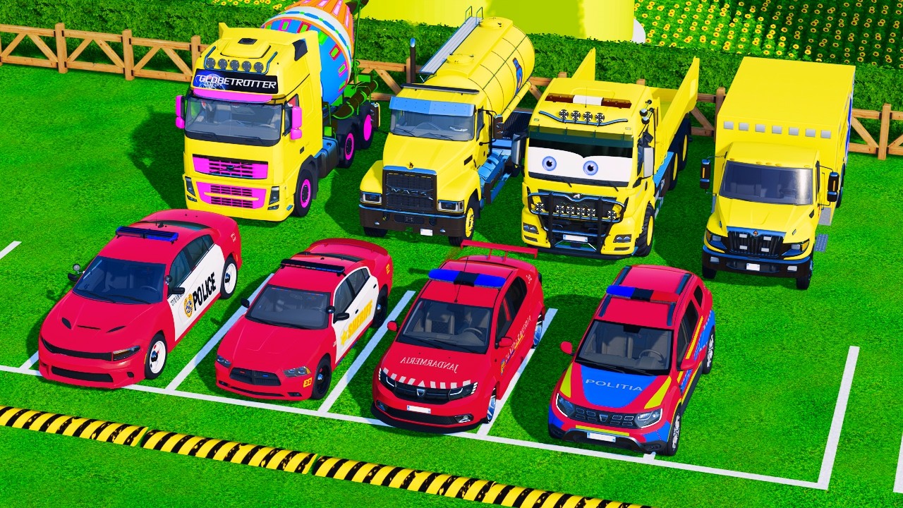Transporting POLICE, SHERIFF, AMBULANCE, MIXER TRUCK,TANKER & BOX TRUCK with VOLVO 🚛🔥 | FS22#60