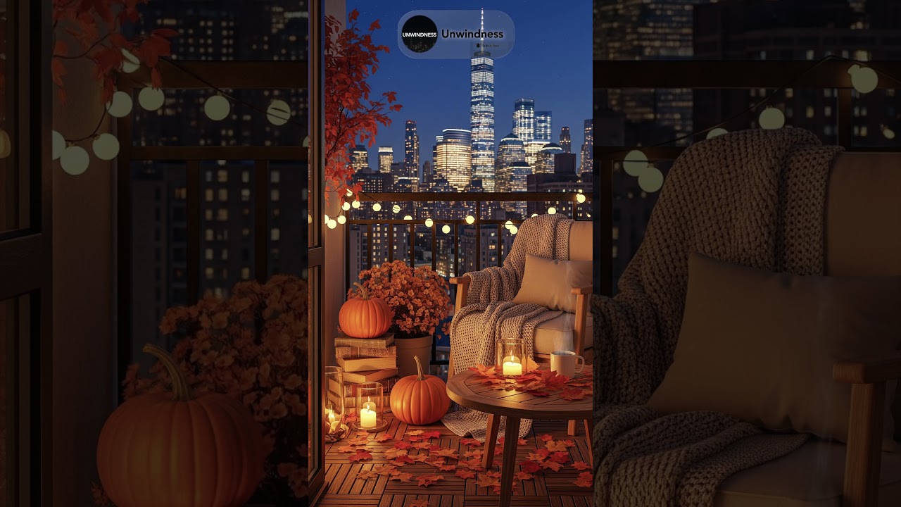 Cozy Fall New York City Balcony with Cricket and Wind sound 🍁🎃 