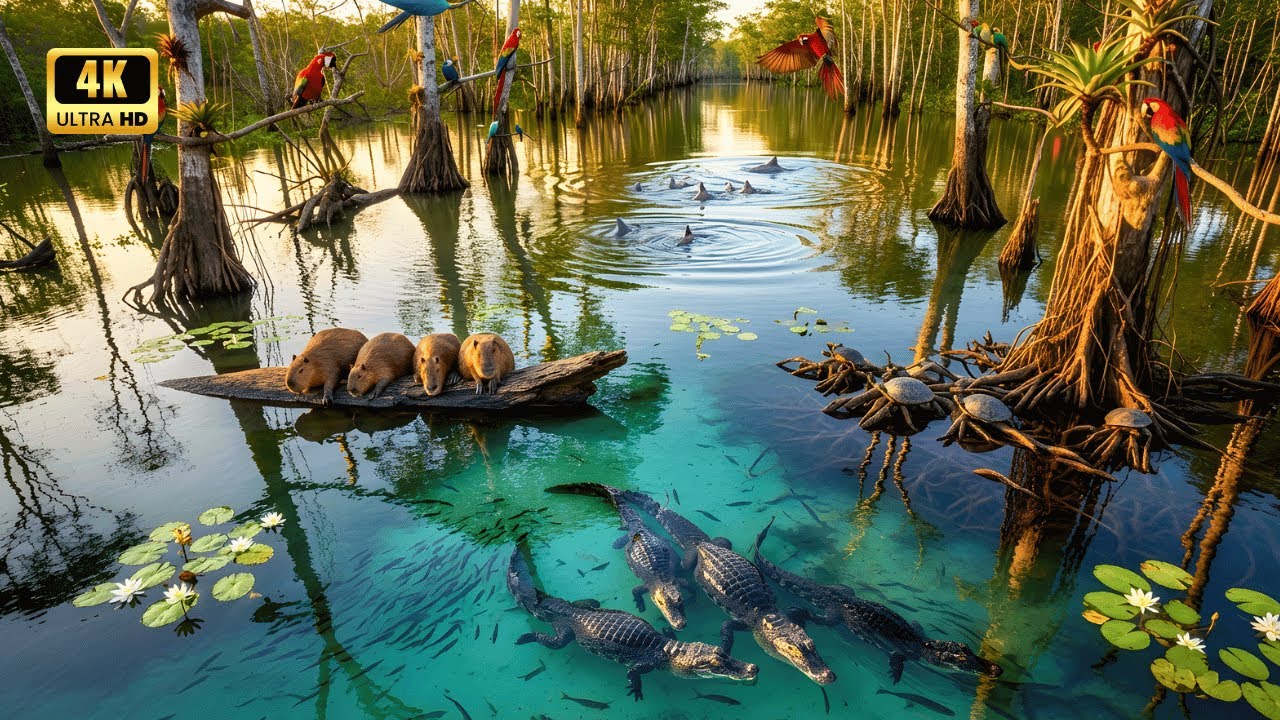 Relaxing Walk in the Amazon  Flooded Forest Drift with Caimans & Sacred Reflections 🌊🌴