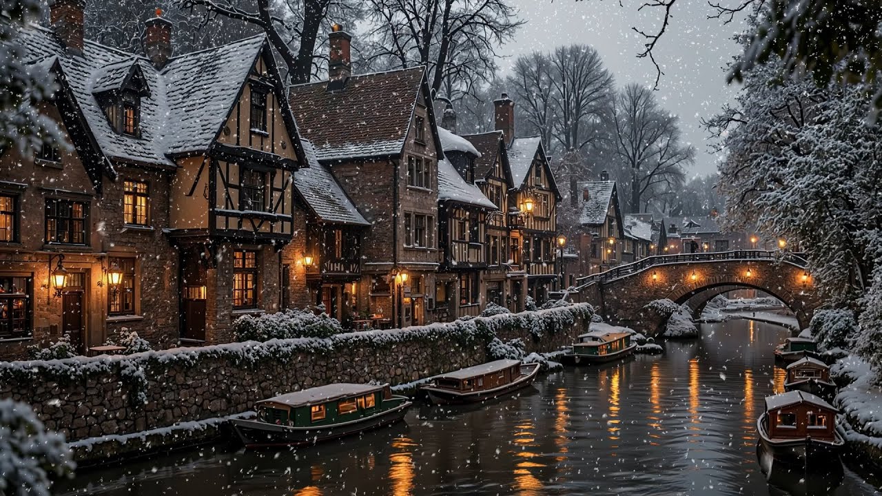 Dark Academia Ambience | Quiet Winter Along an Old European Riverside Village | Relax, Study, Work.