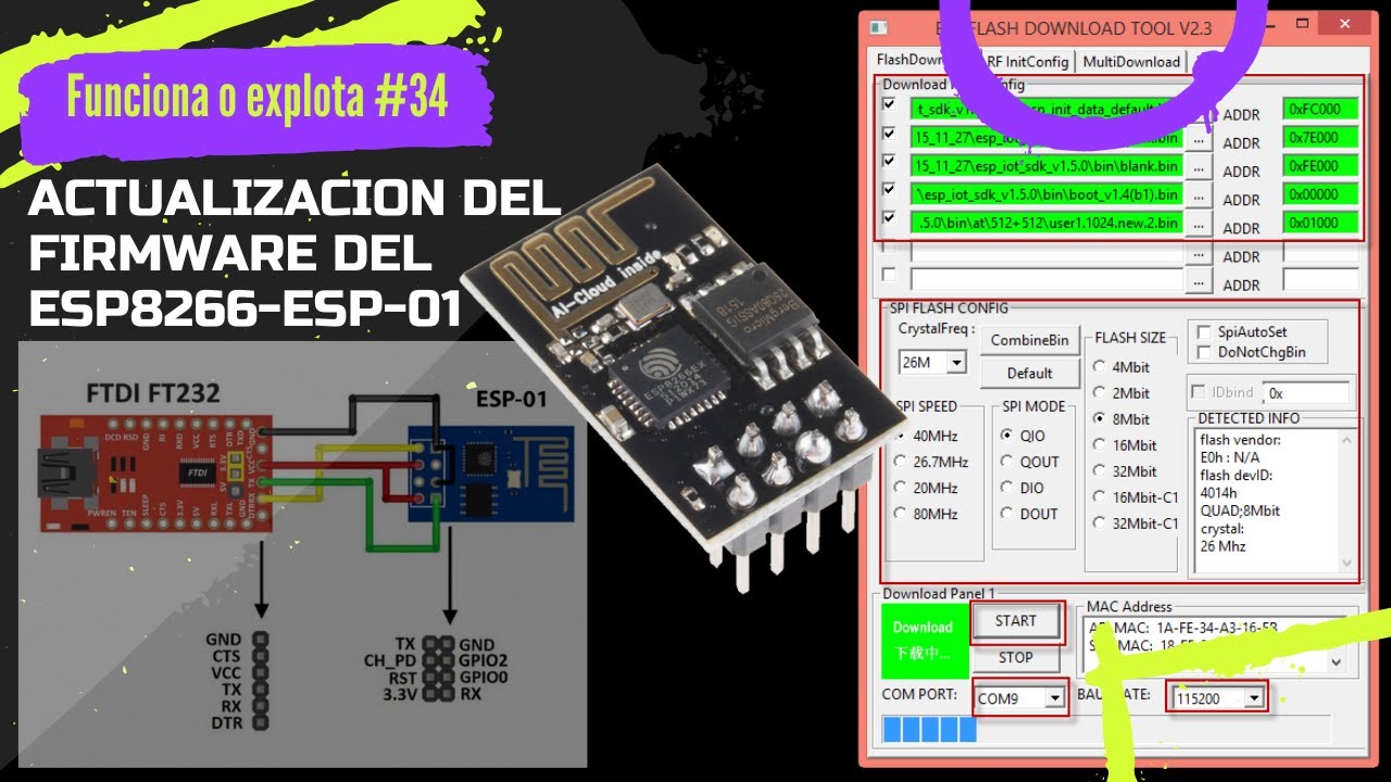 ⚡ Actualizar el Firmware del ESP8266 ESP-01 con herramienta flash download tool