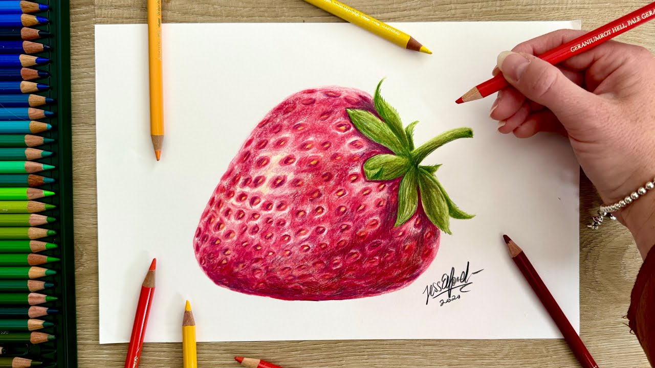 HOW TO DRAW A REALISTIC STRAWBERRY | drawing fruit with coloured pencils