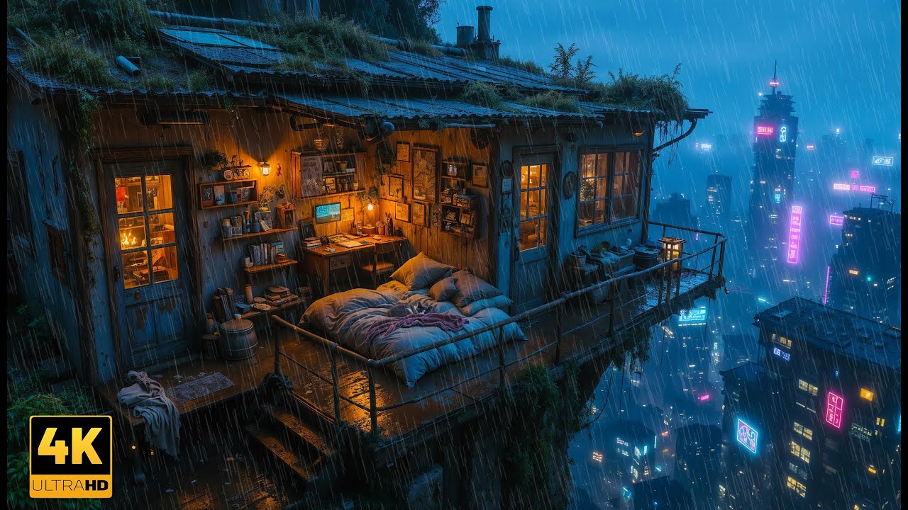 Lo-fi Chill Beats & Rainy Night Ambience | Relax, Study or Sleep in Cyberpunk City Vibes