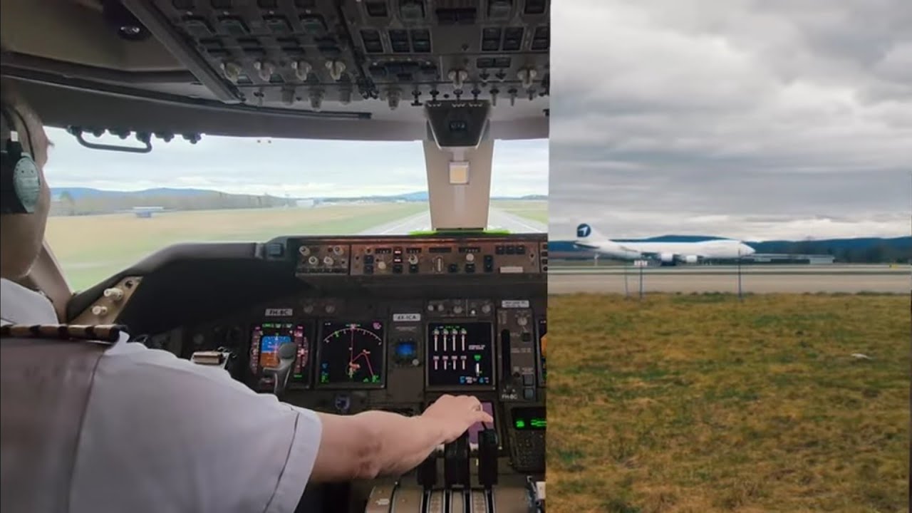 BOEING 747  beautiful TAKEOFF.   video from the cockpit and from outside.  SAME TAKEOFF!!!