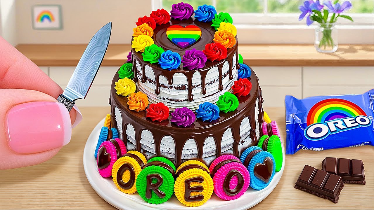 Mini Rainbow Oreo Cake Recipe 🌈🍫 | Satisfying Mini Cake Decorating and ASMR by Tiny Food