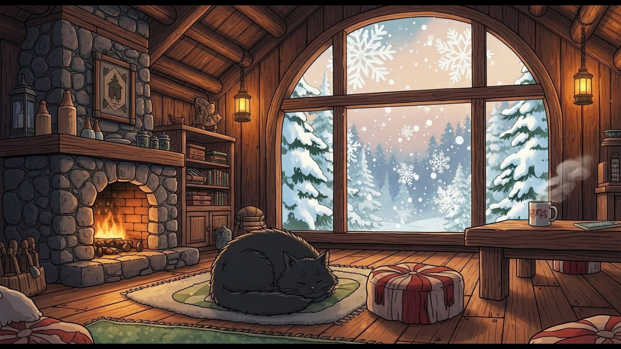 Warm Fireplace Cabin in Gentle Forest Rain 🌲 Calm Lofi Sounds for Relaxing, Work and Rest