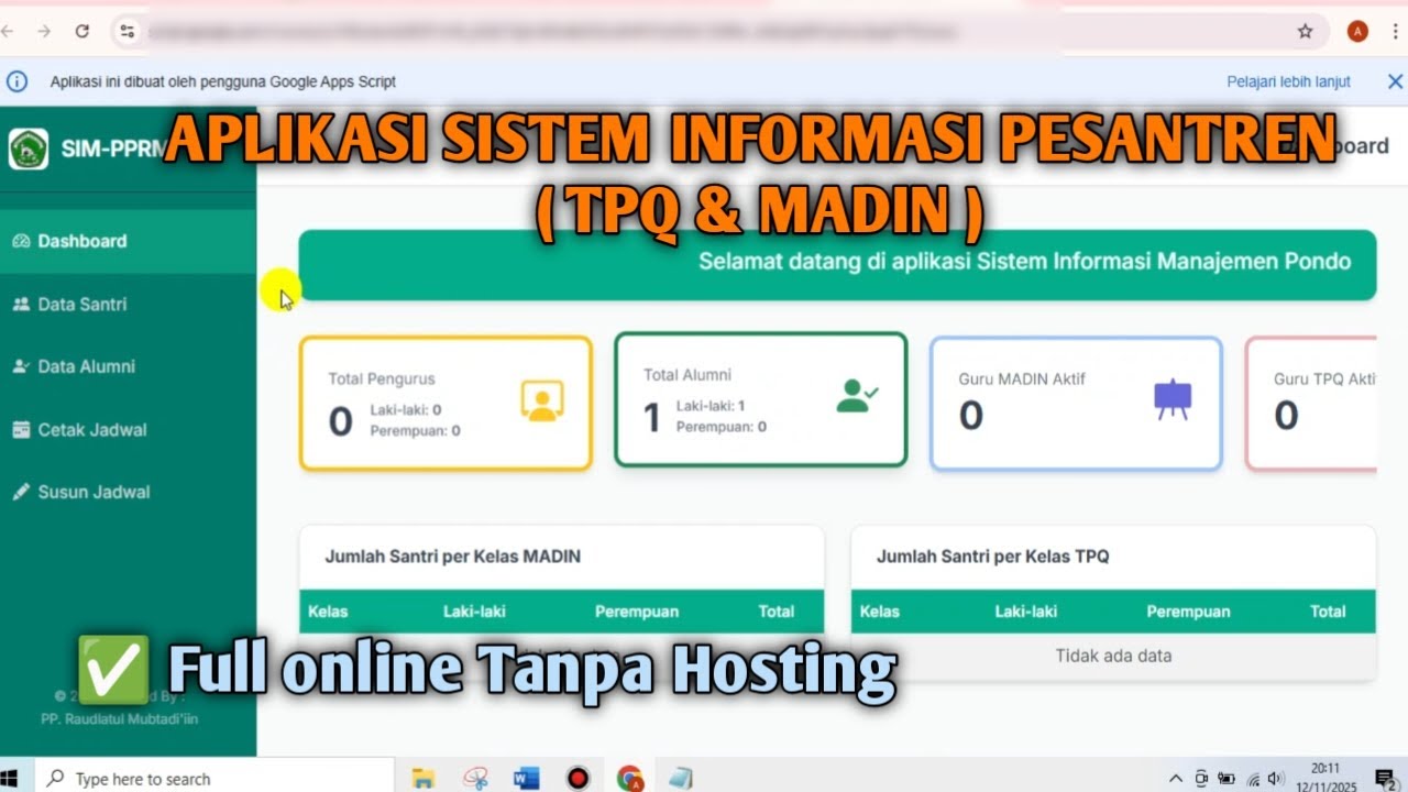 Membuat Aplikasi SIM Pesantren Berbasis Web Gratis Tanpa Hosting