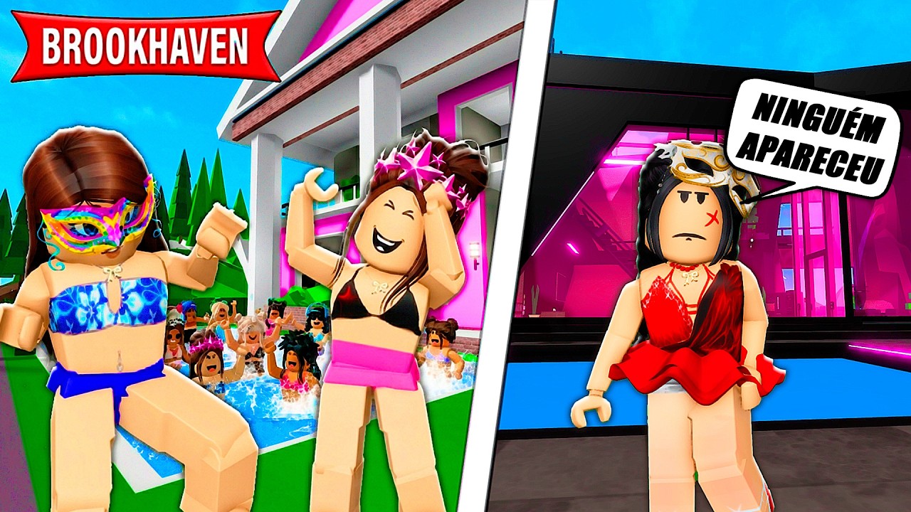 NINGUÉM FOI NA FESTA DE CARNAVAL NA PISCINA DA MENINA FOLGADA | Historinhas Brookhaven RP | Roblox