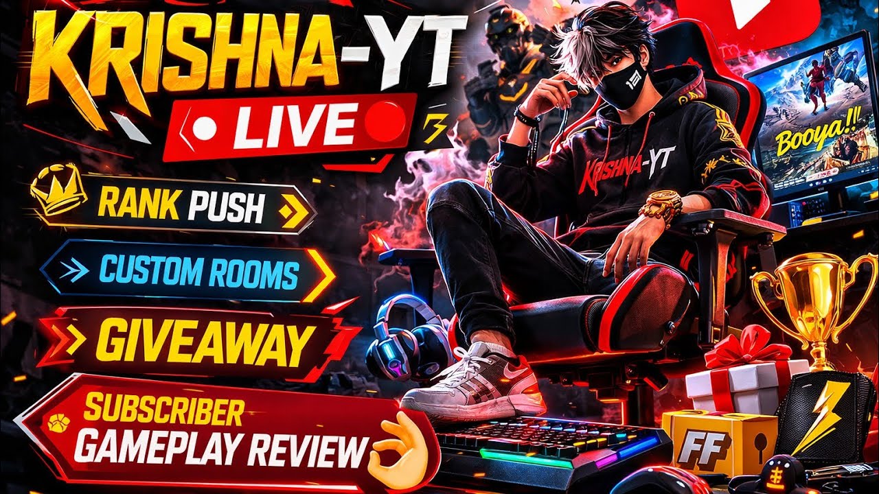 🔴 Krishna-YT LIVE 🛑 | Rank Push + Custom Rooms + Giveaway | Subscriber Gameplay review 👌