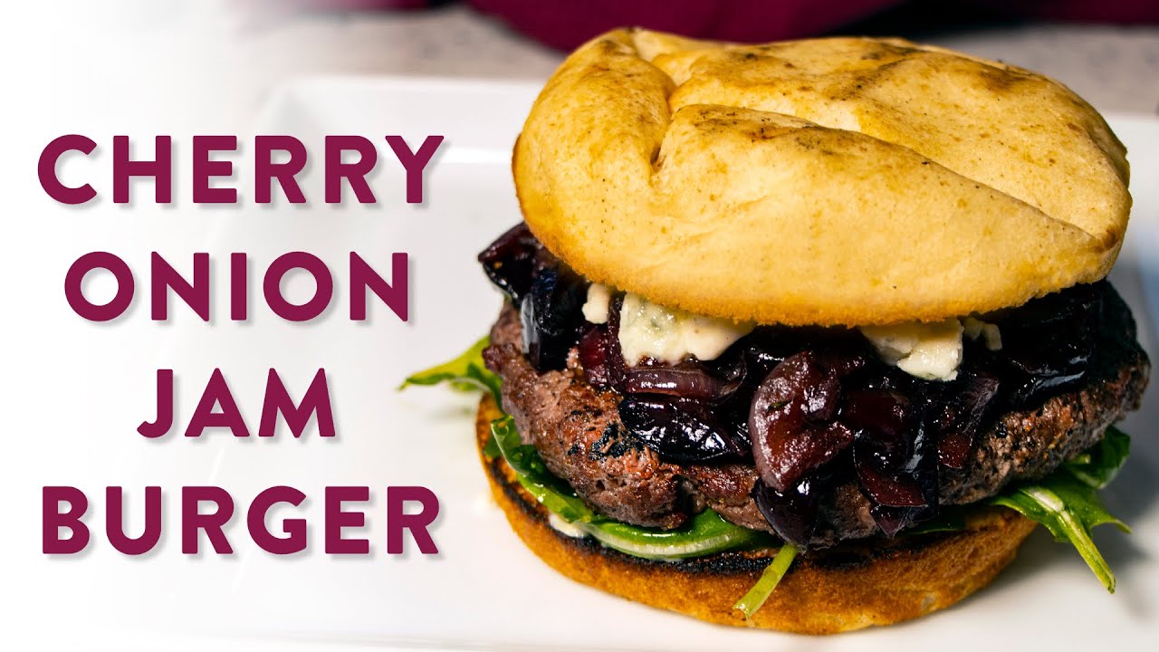 Cherry Onion Jam Burger with Bleu Cheese & Arugula | Gluten-Free
