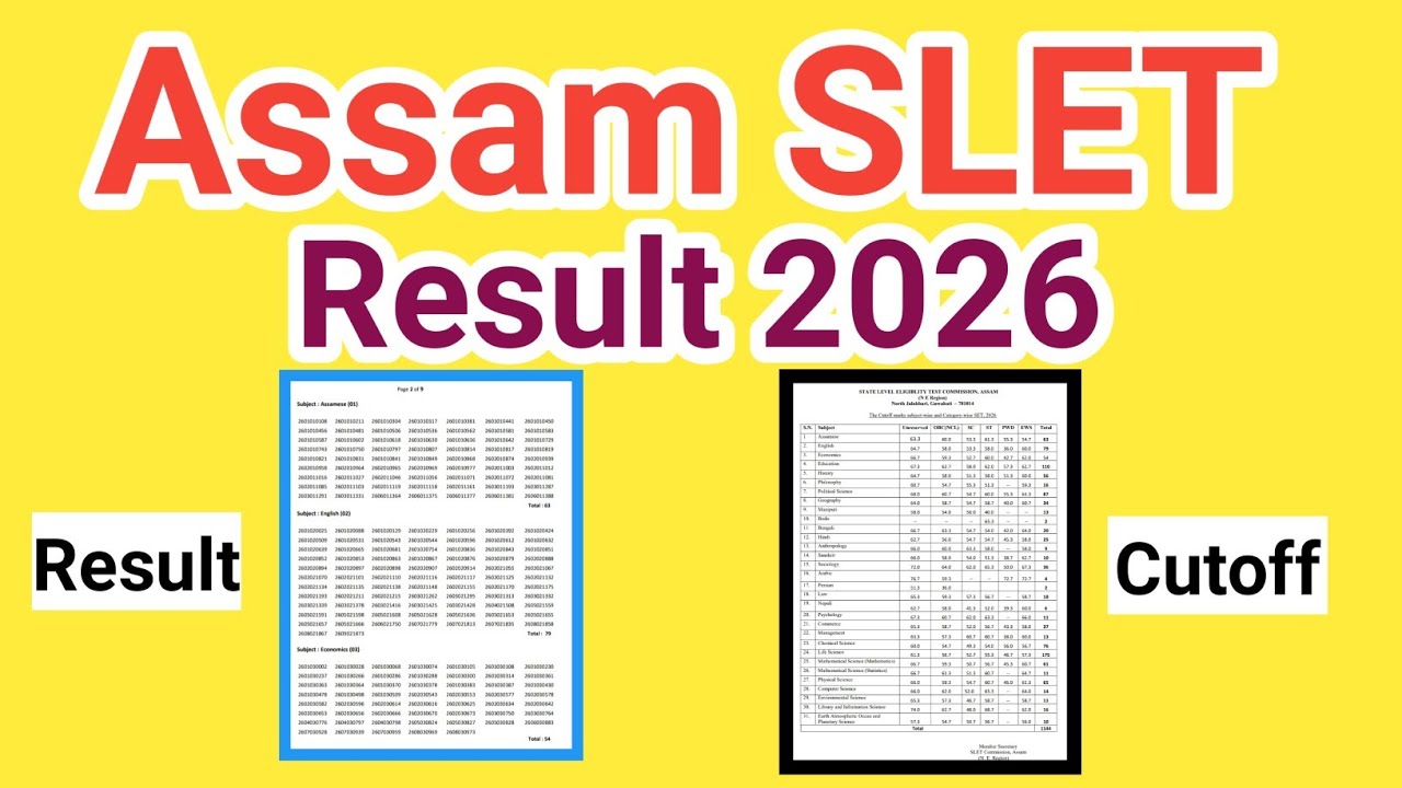 Assam SLET Result 2026 | Cutoff |