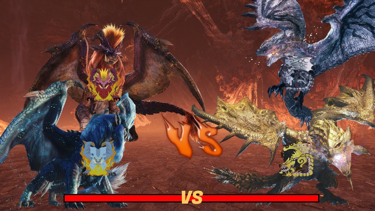 Gold Rathian and Silver Rathalos Vs Lunstra and Teostra (FULL FIGHT)  Turf War