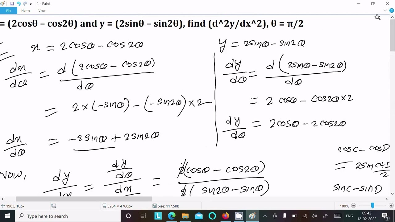 Если x = (2cosθ – cos2θ), y = (2sinθ – sin2θ), то найдите d²y/dx², θ = π/2.