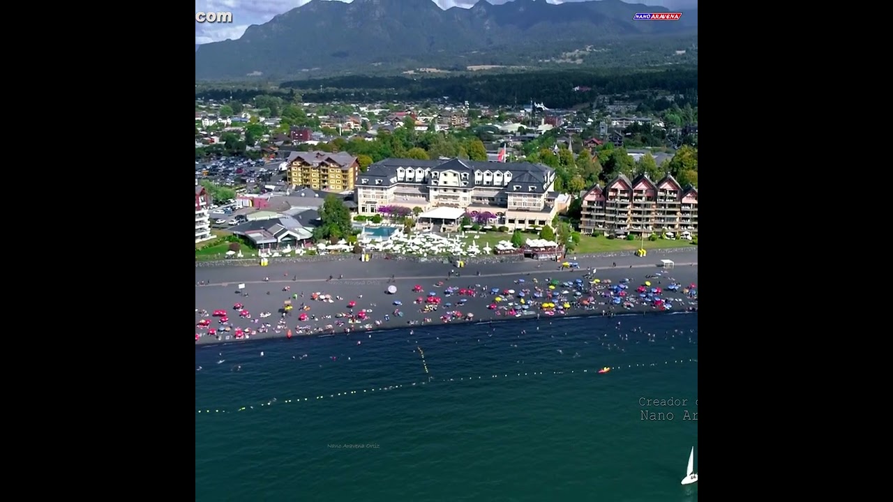 Puc&oacute;n Playa Grande Lago Villarrica Verano 2023 Turismo Araucan&iacute;a Chile  Vista A&eacute;rea Drone Temuco
