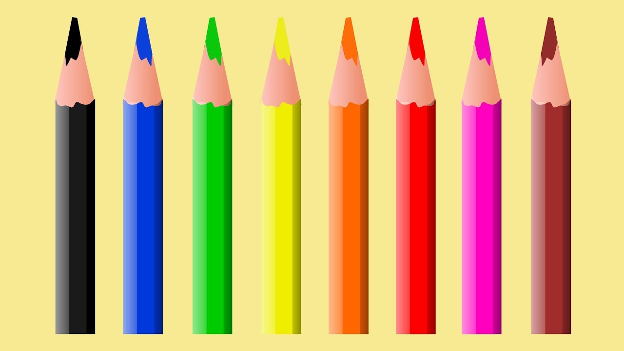 Aprender as cores com l&aacute;pis colorido do material escolar