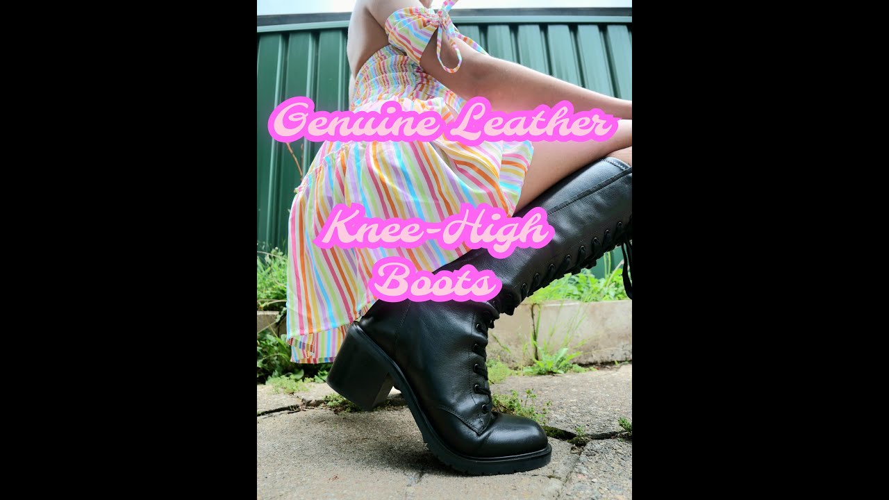 Genuine Leather Knee-High Lace Up Boots