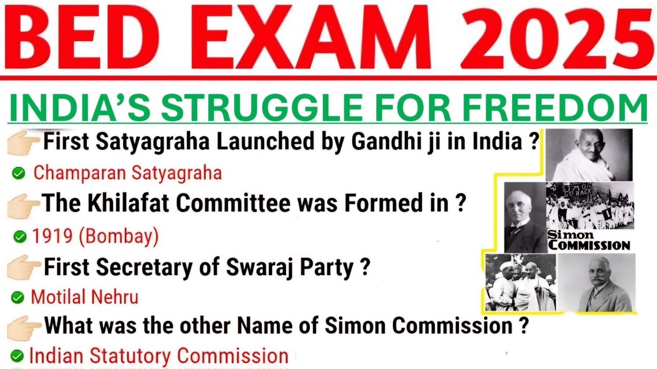 bed entrance exam preparation 2025|bed history questions|India's struggle for freedom questions bed|