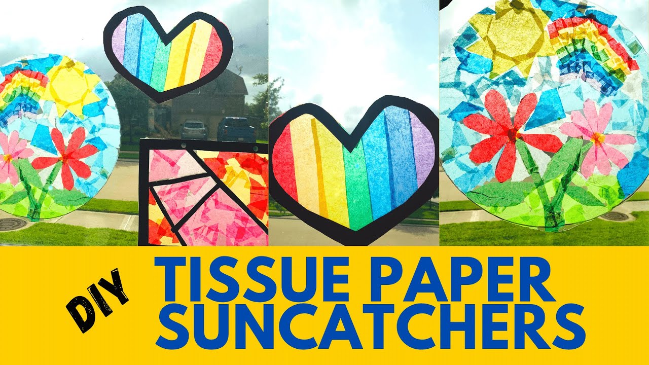 TISSUE PAPER SUNCATCHER USING CONTACT PAPER #Tissuepapercrafts #Suncatchers