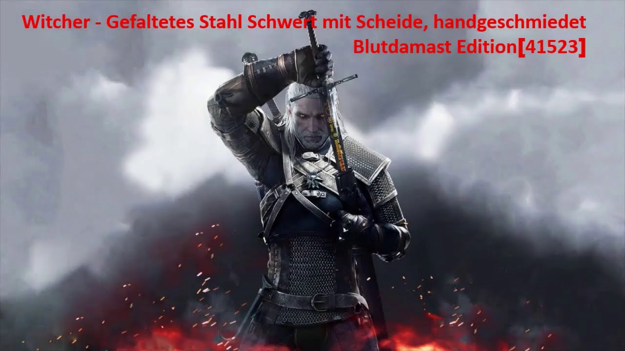 Witcher - Gefaltetes Stahl Schwert mit Scheide, handgeschmiedet Blutdamast Edition [41523]
