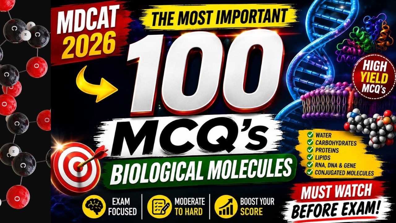 MDCAT 2026 Biology | 100 Most Important Biological Molecules MCQs | PMDC High Yield Questions