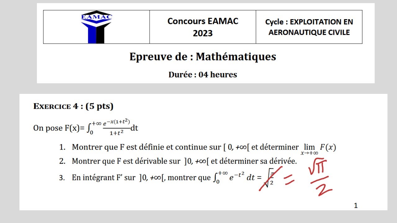 Corrigé détaillé de l'exercice 4 – Maths, Concours EAMAC 2023-Niveau EAC