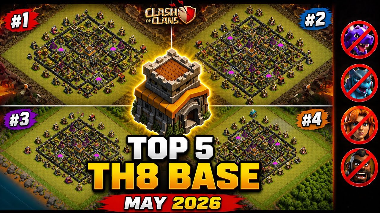 TOP 5! Town Hall 8 Bases 2026 🔥Best TH8 Layouts for War, Farming & Trophy Pushing ⚔️|Clash Of Clans|