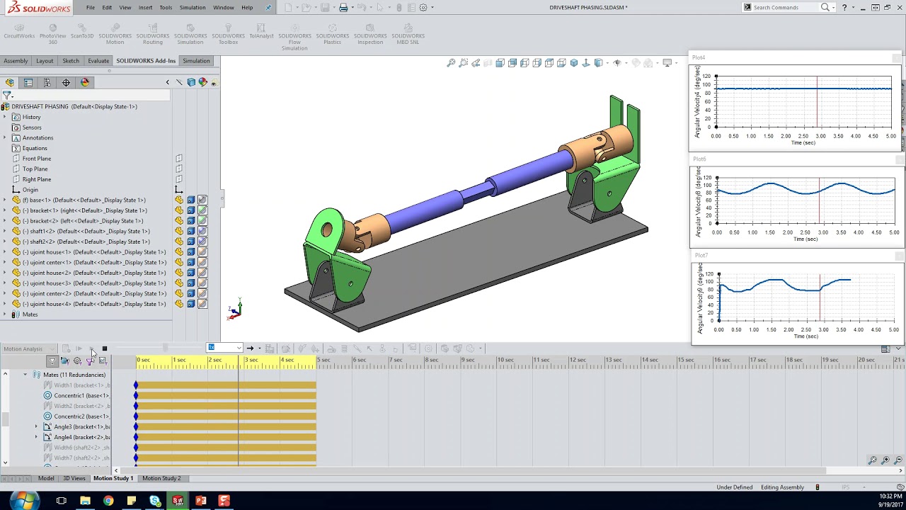 U-Joint Subcase: Left at 30&deg;, Right at 0&deg; in SOLIDWORKS