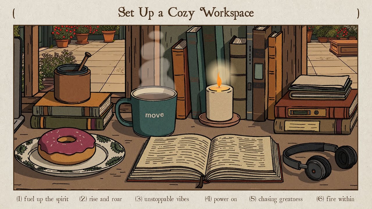 set up a cozy workspace, ready to give it your all