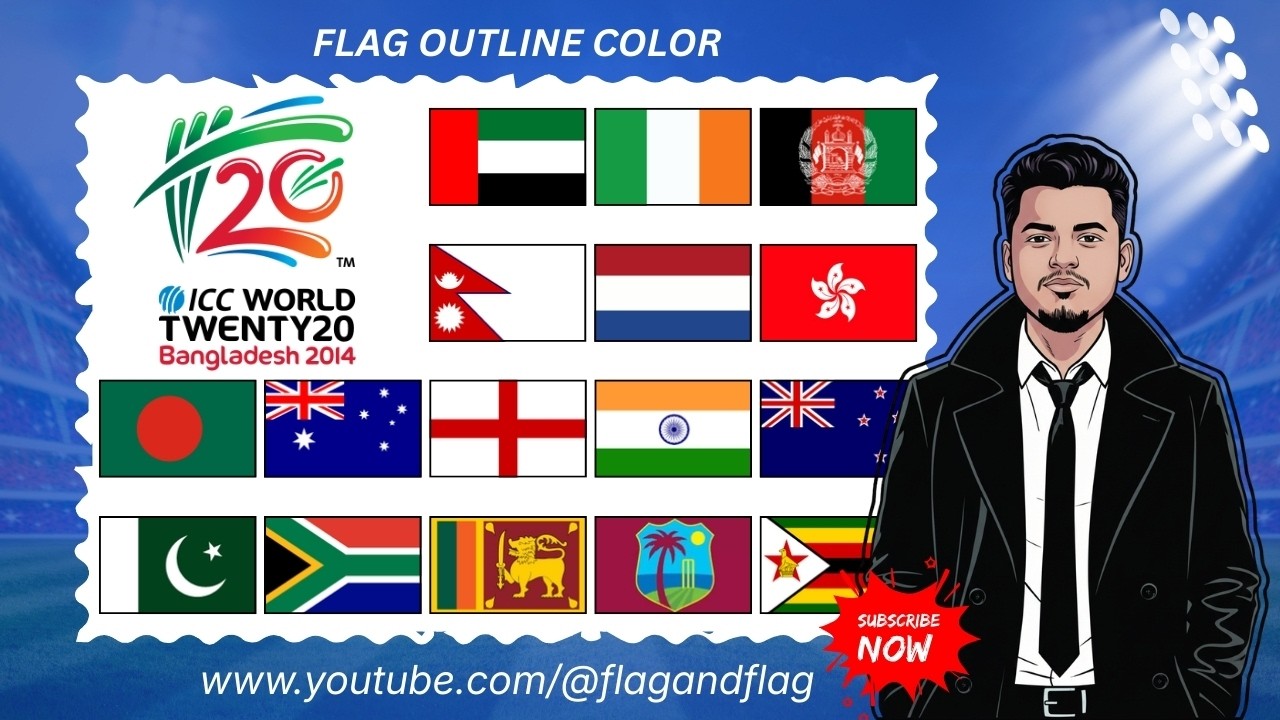 ICC T20 World Cup 2014 | Flag Outline Color Art Series 🇺🇳🏏 | All Participating Teams | F & F #icc
