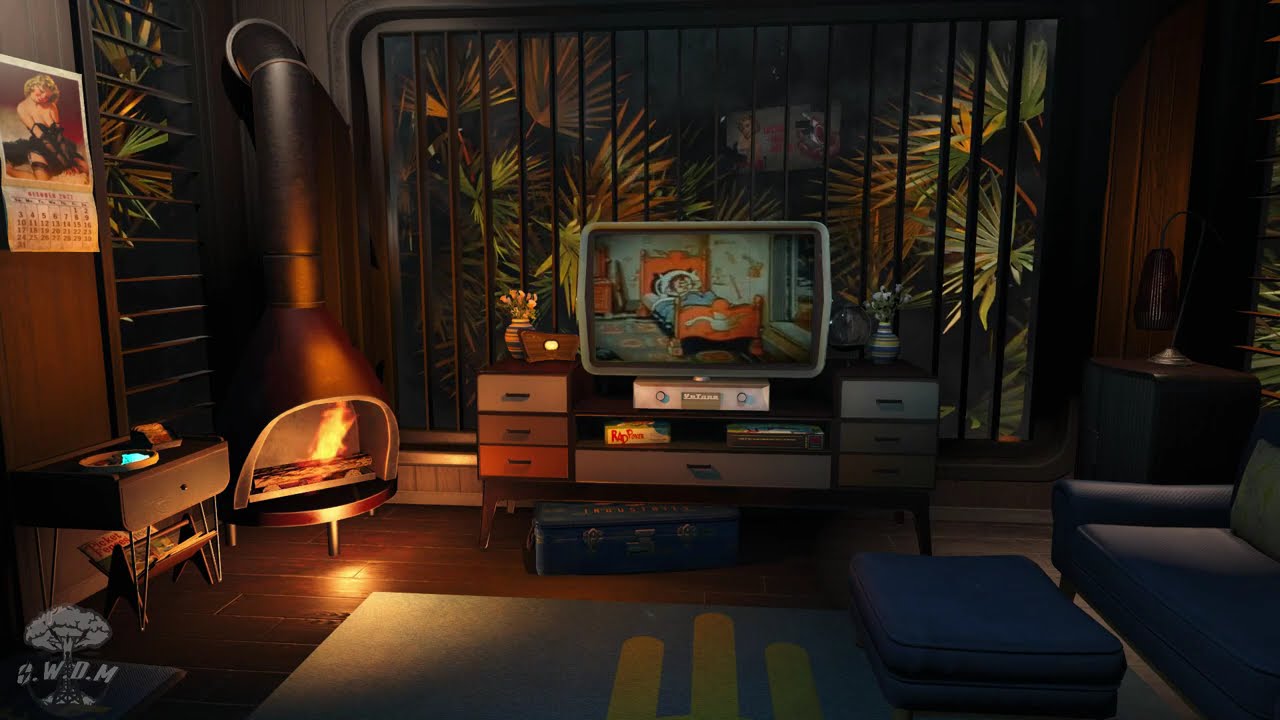 Vintage Atomic Fallout 4 ☢️📺 | Florida Bunker with Retro Cartoons, Rain & Thunder (No Music)