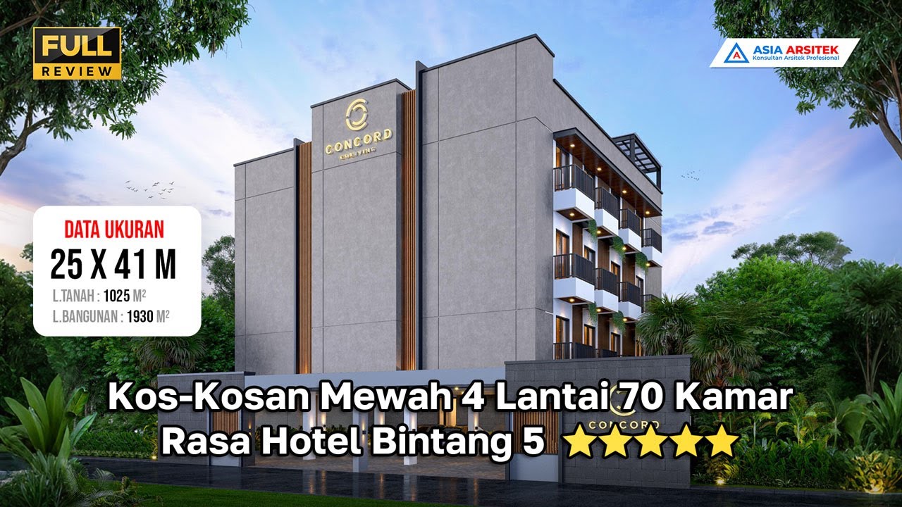 DESAIN KOS KOSAN RASA HOTEL MEWAH 4 LANTAI 70 KAMAR DI LAHAN 25 X 41 M - Jasa Arsitek Bali