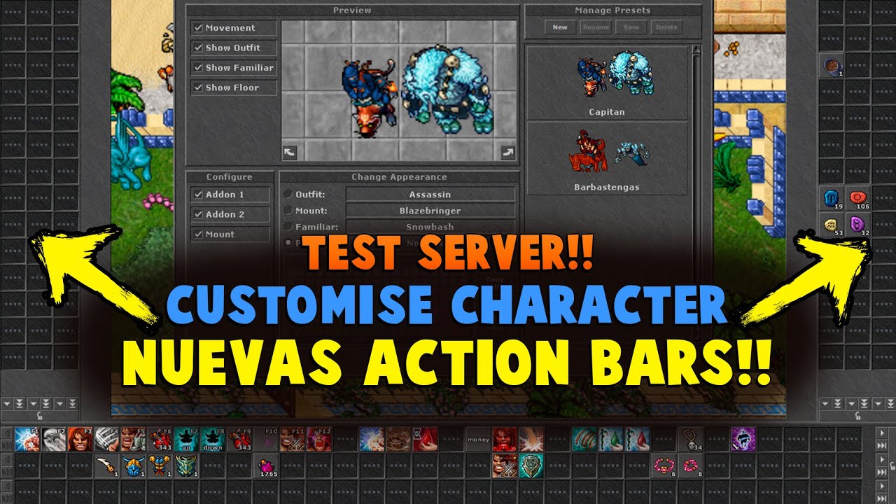 Tibia: 🔥 Full Action Bars | Mejor Customise Character | Test Server Summer Update