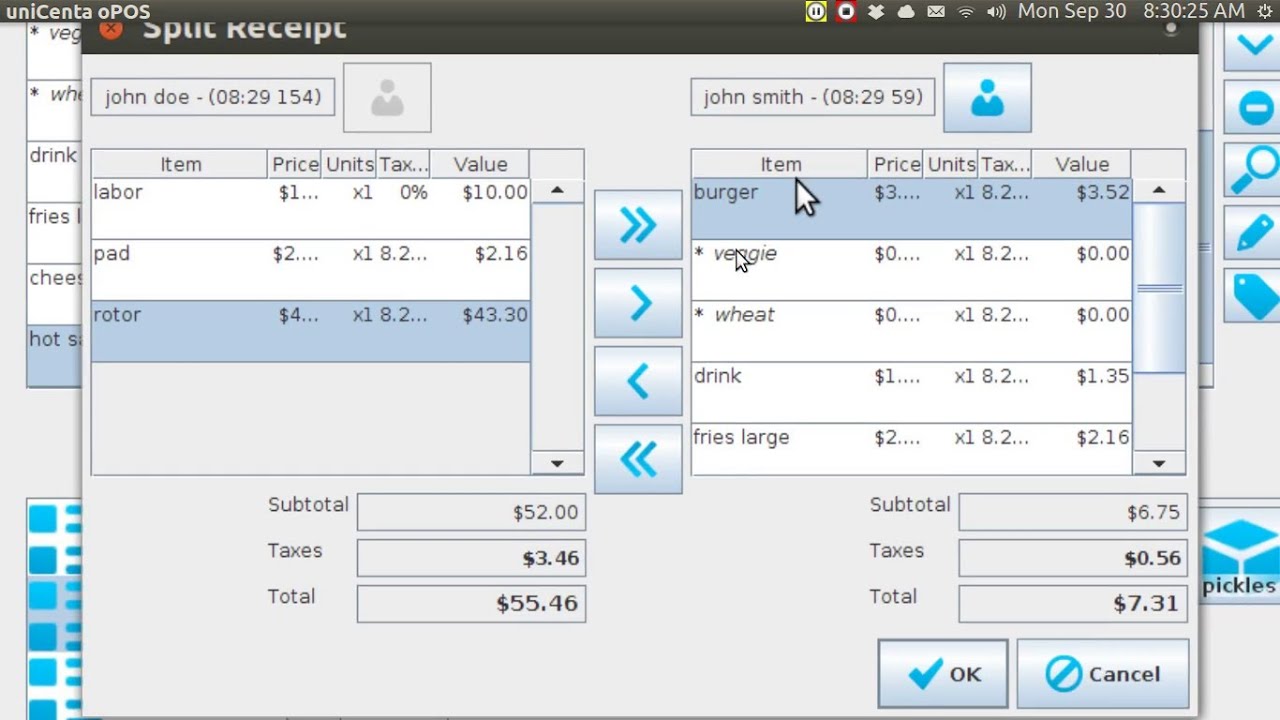 unicenta POS (16) split invoice